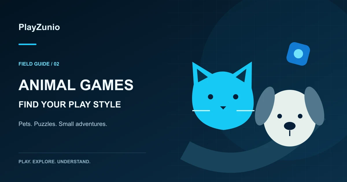 Original editorial illustration of a cat and dog beside a puzzle tile and a winding exploration path.